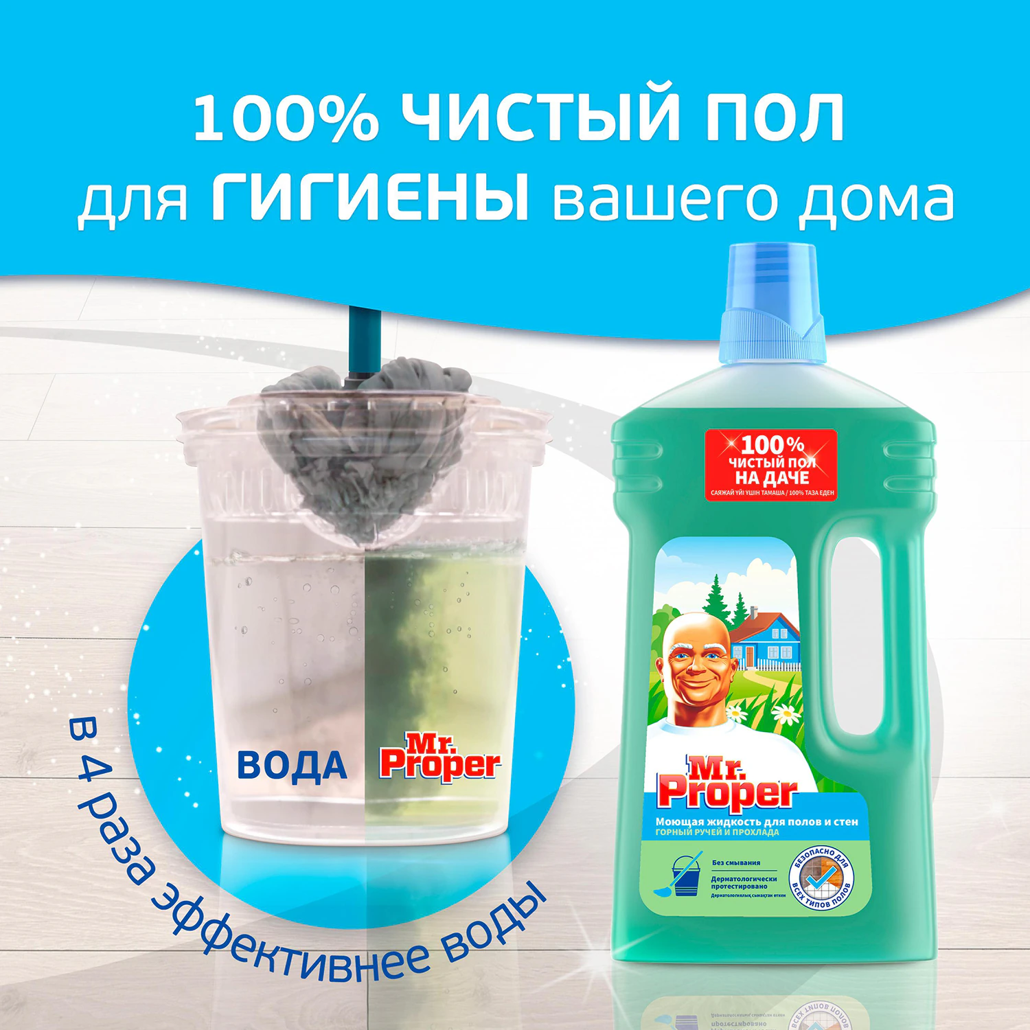 Моющая жидкость для полов и стен Mr. Proper Горный ручей и прохлада 1,5 л